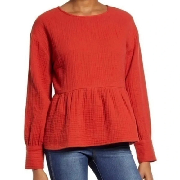 New Madewell Lightspun Button Back Peplum Top - Picture 1 of 7